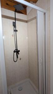 a bathroom with a shower with a shower at Maison rénovée, centre médiéval de Belvès in Belvès +13 photos