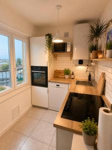 a kitchen with a sink and a stove at Downtown Terrace with panoramic view in Tourcoing