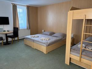 a bedroom with a bunk bed and a desk at Ubytování Jívka 86 in Jívka