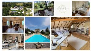 a collage of pictures of homes and a pool at En bord de rivière in Casseneuil