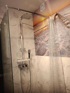 a shower in a bathroom with a shower at Azyl in Darłówko