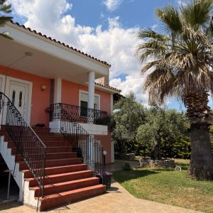 a house with stairs and a palm tree at Olea House in Alexandroupoli