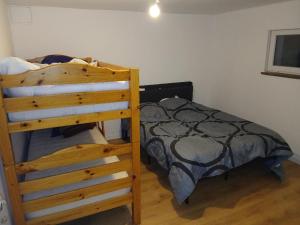 a bedroom with a bunk bed and a ladder at Chez vous in Dirinon