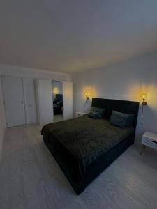 a bedroom with a large bed in a room at Apartament Deluxe in Orăştie