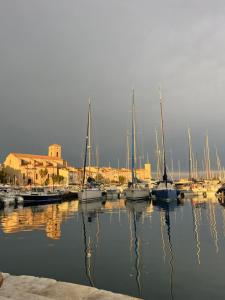 un gruppo di barche sono ormeggiate in un porto di Ciotat Cherry - au coeur de La Ciotat à 2 pas du port a La Ciotat