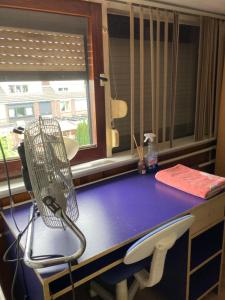 a desk with a fan sitting on top of it at Brothers Homestay in Best