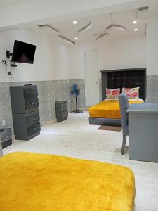 a bedroom with two beds and a tv on the wall at London 248 in Mexico City