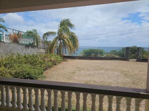 a view of a yard with a fence and a palm tree at Ocean Breeze Retreat in Basseterre