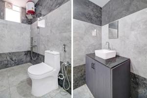 two pictures of a bathroom with a toilet and a sink at OYO Hotel O Amaravathi Road Annapurna Nagar in Guntūr