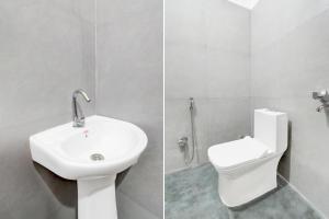 two pictures of a bathroom with a toilet and a sink at Super Townhouse B N Reddy Formerly Capitol Stay Inn in Surūrnagar