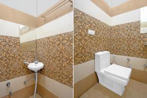two pictures of a bathroom with a toilet and a sink at Super Hotel O by OYO Silver Arc Mall Ludhiana Formerly White Solitaire 1 in Ludhiana