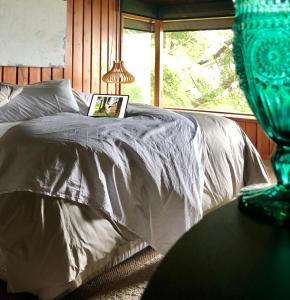 a bedroom with a bed with a laptop on it at Meular Room One in Castro