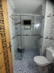 a bathroom with a shower with a toilet and a sink at Apprt Ennakhil 3 in El Jadida +52 photos