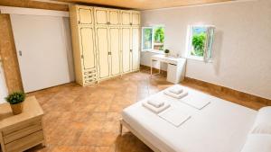 a large bedroom with a white bed and a window at Private Vineyard House in Banjol