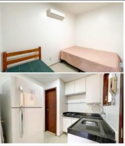 a small room with a bed and a kitchen at Flat 705 Winterville - Gravatá in Gravatá +6 photos