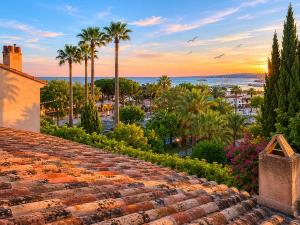 a view from the roof of a building with palm trees at La Maison de Verdun in Sainte-Maxime