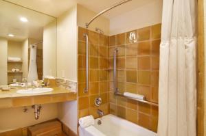 a bathroom with a tub and a sink and a shower at Cypress Inn on Miramar Beach in Half Moon Bay