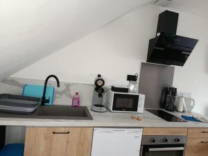 a kitchen with a sink and a microwave at L 'escapade amiénoise 4 in Amiens