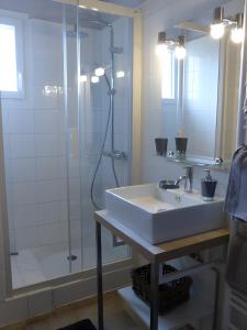 a bathroom with a sink and a shower at Les Chambres D'Anel in Saint-Pourçain-sur-Besbre +29 photos