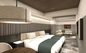 a bedroom with a large white bed and a couch at Nest hotel alt Sapporo Odori in Sapporo