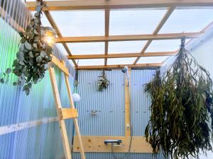 a greenhouse with a ladder and a plant at Lemon tree hotel in Higashiura
