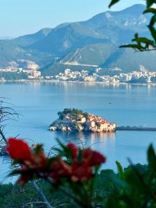 a small island in the middle of a body of water at Sunset Residence Blizikuce in Budva