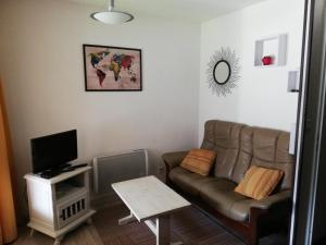 a living room with a couch and a tv at Résidence Pyrénées Zenith in Luz-Saint-Sauveur