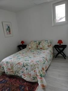 a bedroom with a bed and two tables with lamps at Les Mulotières in Olivet +17 photos