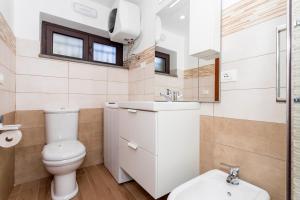 a white bathroom with a toilet and a sink at Casetta delle Rose sull'etna in Viagrande +14 photos