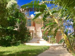ChicannaHotel Casa Maya Calakmul的一座带楼梯的建筑,通往一座建筑