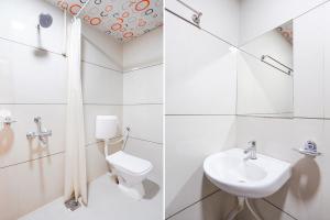 two pictures of a bathroom with a toilet and a sink at FabHotel Sunrise Comforts in Pune +30 photos
