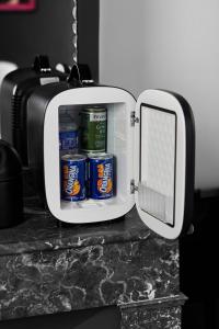 a small refrigerator on a counter next to a camera at LE CHERCHE MIDI Chambres d'hôtes avec CUISINE EQUIPEE grand jardin PARKING SECURISE GRATUIT in Albi