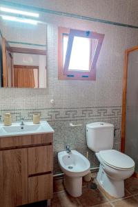 a bathroom with a toilet and a sink and a mirror at Calma house Zahora in Zahora