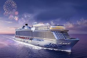 a cruise ship in the ocean with fireworks at GYTf in Cairo
