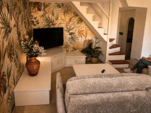 a living room with a couch and a tv at NEW 2026 - Villa Rafael in Porto Rafael