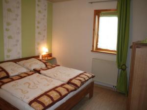 a bedroom with a bed and a window at Ferienwohnungen Am Nussbaum in Saalfeld