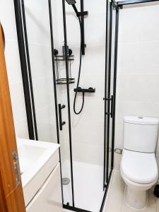 a bathroom with a shower and a toilet at Independent 2-room apartment in Senhora da Hora