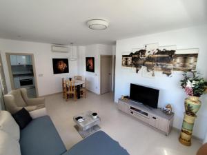 a living room with a couch and a tv at Chalet adosado acogedor Busot in Alicante
