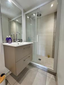a bathroom with a sink and a shower at Appartement en Luberon in Pertuis +4 photos