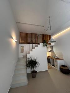 a staircase in a house with a potted plant at Mezzo Patmos Apartments in Patmos