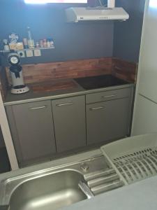a small kitchen with a sink and a stove at Cozy & Zen in Saint-Denis