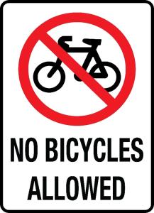 a no bicycles allowed sign on a white background at Hotel Hórreo by Bossh! Hotels in Santiago de Compostela