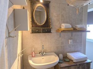 a bathroom with a sink and a mirror at Vakantiewoning La Luna OK42 in Oostkapelle