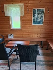 a room with two chairs and a table and a window at KTU Kuntomaja in Kokkola