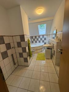 a bathroom with a shower and a sink at Apartment Zeitz Zangenberg groß in Zeitz