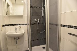 a bathroom with a shower and a sink at Am Schloss 15 in Schwerin +5 photos