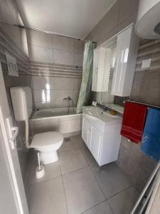 a small bathroom with a toilet and a sink at Villa Panoramic Sea View in Seoca