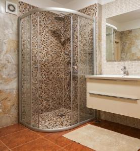 a bathroom with a shower and a sink at Loft in Kruce in Kruče