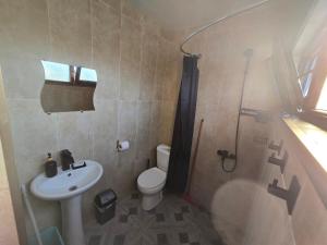 a bathroom with a sink and a toilet and a shower at Dava&Davi in Ureki +6 photos