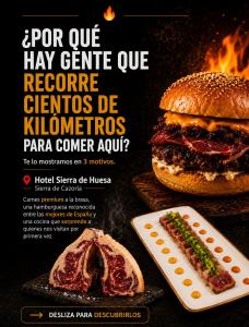 a flyer with a hamburger and a plate of food at Hotel Sierra de Huesa in Huesa